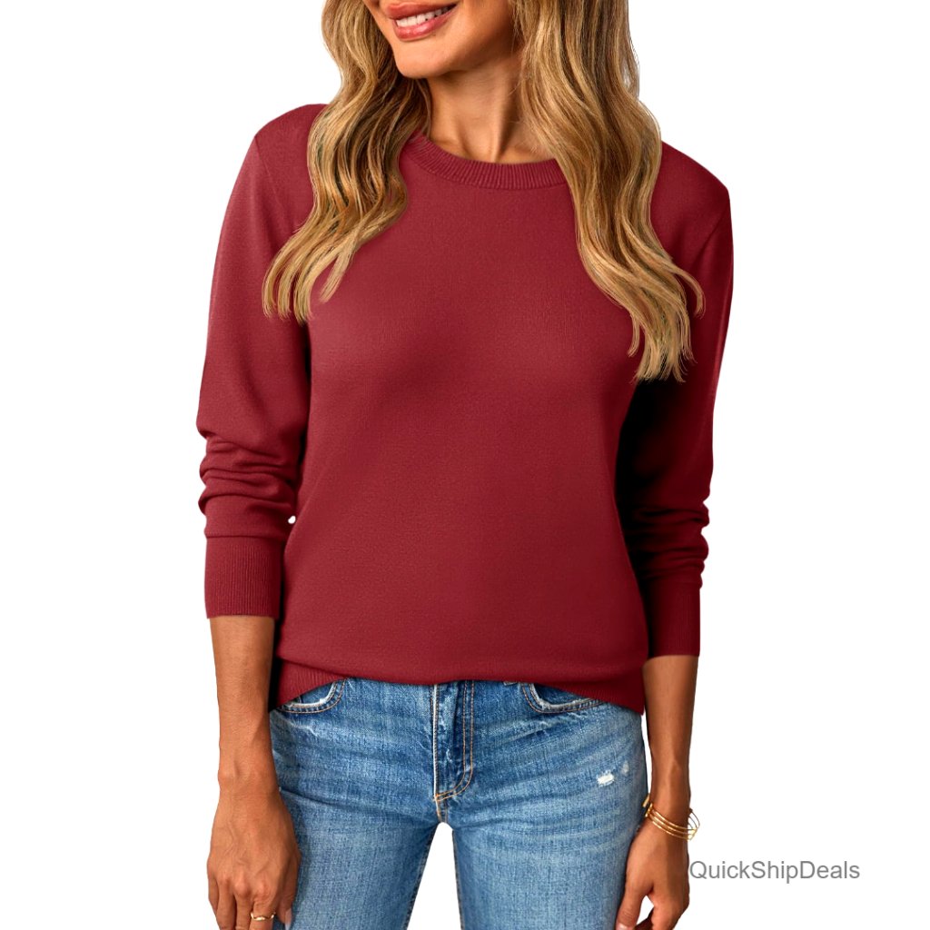 Lightweight Knit Pullover Sweater Long Sleeve Crew Neck Loose Fit